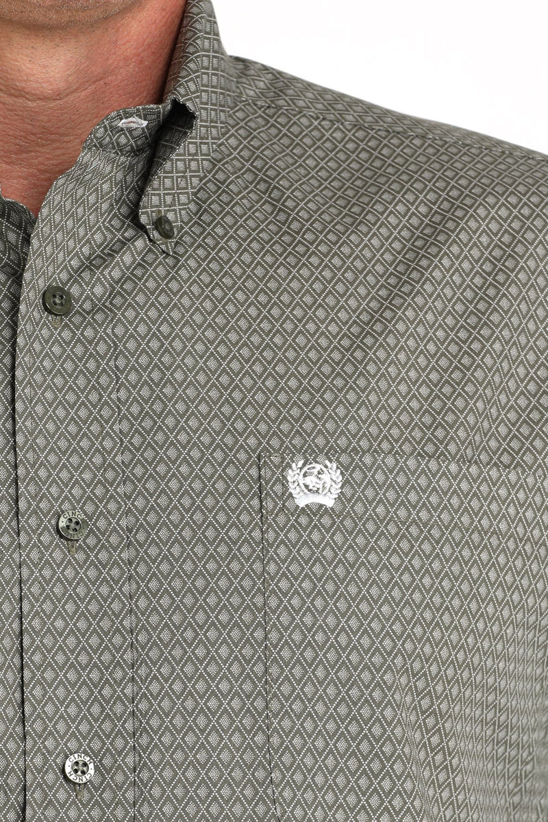 CINCH Apparel & Accessories Men's Cinch LS Olive/White Print