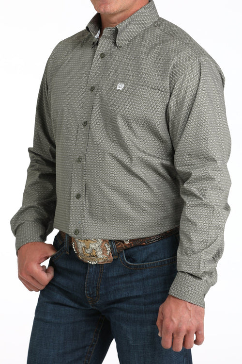 CINCH Apparel & Accessories Men's Cinch LS Olive/White Print