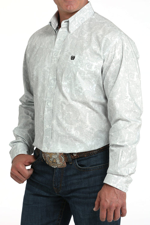 Cinch Apparel & Accessories Men's Cinch LS Wht/Grey Print