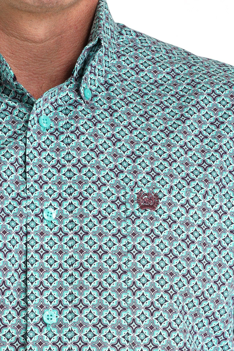 CINCH Apparel & Accessories Men's LS Cinch Turq/Purple Print Shirt