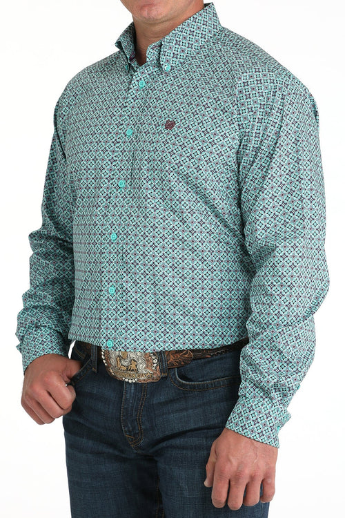 CINCH Apparel & Accessories Men's LS Cinch Turq/Purple Print Shirt