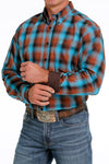 Cinch Men's Shirts Men's Blue/Brown Plaid Button Shirt