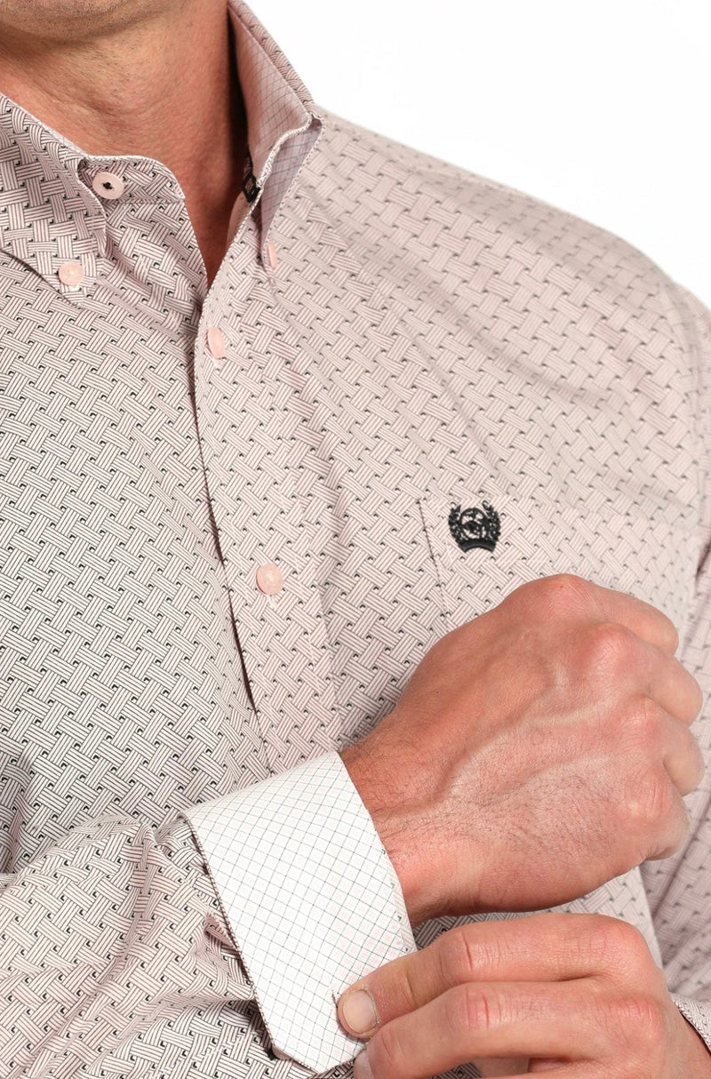 Cinch Mens Cinch Pink Basketweave Button Down Western Shirt