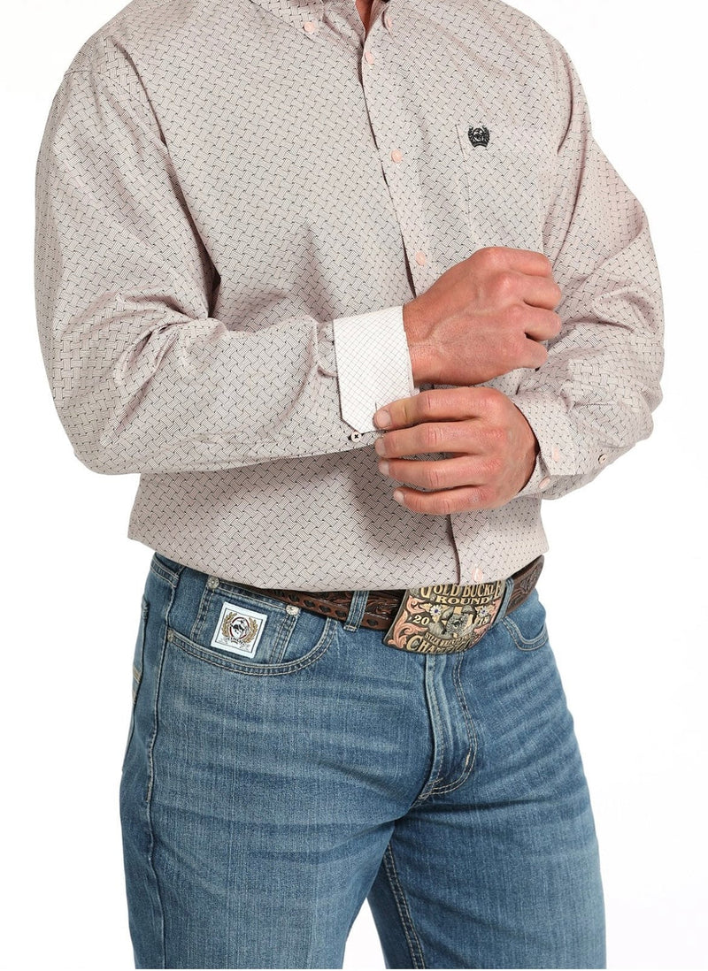 Cinch Mens Cinch Pink Basketweave Button Down Western Shirt