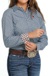 CINCH Women’s Shirt Women's LS Lt Blue Print  W/Contrast Button Shirt