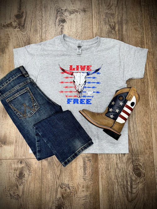 Cowboy Hardware Boy’s shirts Boy's CH "Live Free" Grey SS Tee