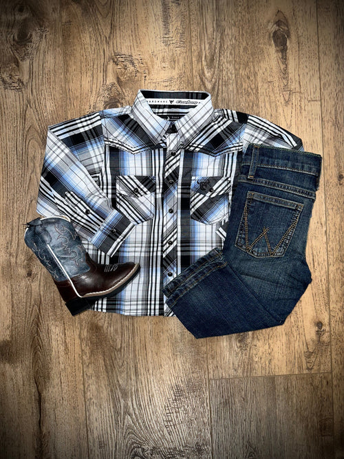 Cowboy Hardware Boys Shirts Boy's CH Tod Black/Blue Plaid Snap
