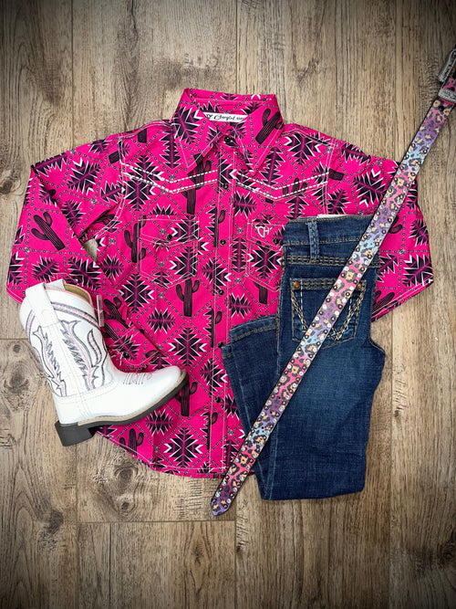 Cowgirl Hardware Girls Shirts Girl's CH Sag Aztec Berry Shirt