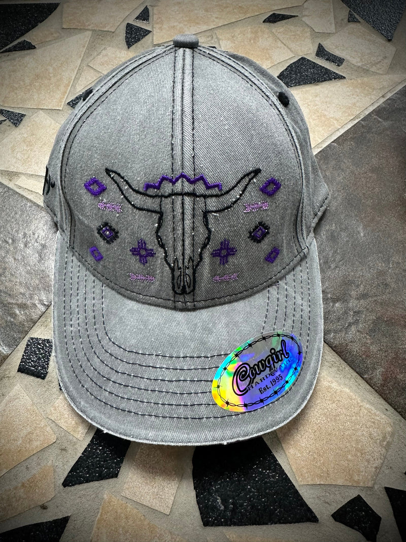 Cowgirl Hardware Women’s Grey Aztec Skull Ball Cap