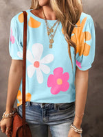 Faire Women's Apparel Women's Sky Blue Floral SS Shirt