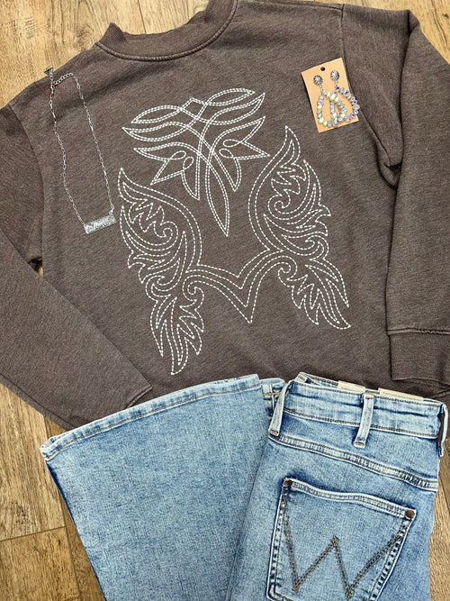 HRT & LUV Apparel & Accessories Women's Brown Boot Stitch Sweat shirt