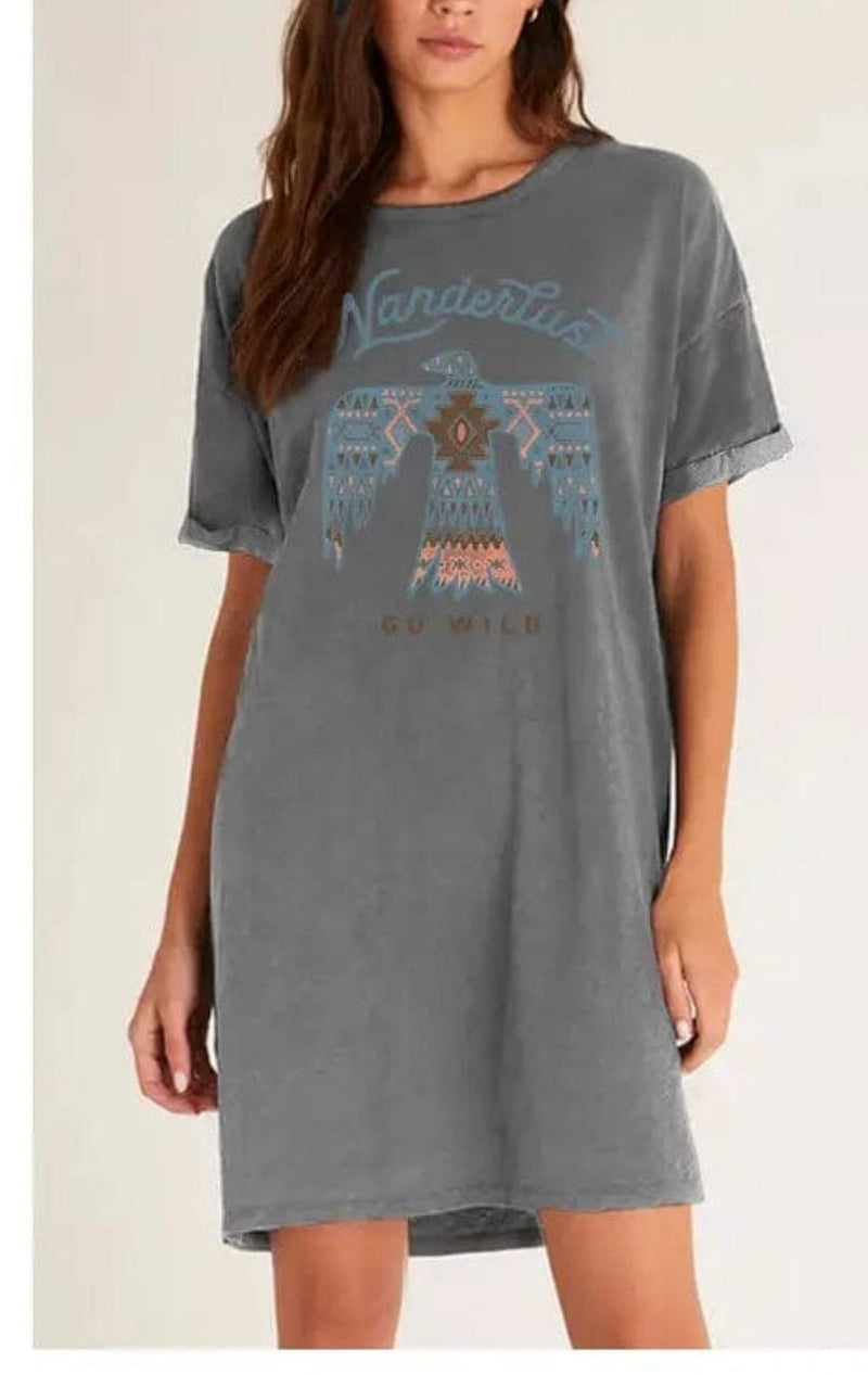 HRT & LUV Women's Apparel Women's Grey "Wanderlust" T Shirt Dress