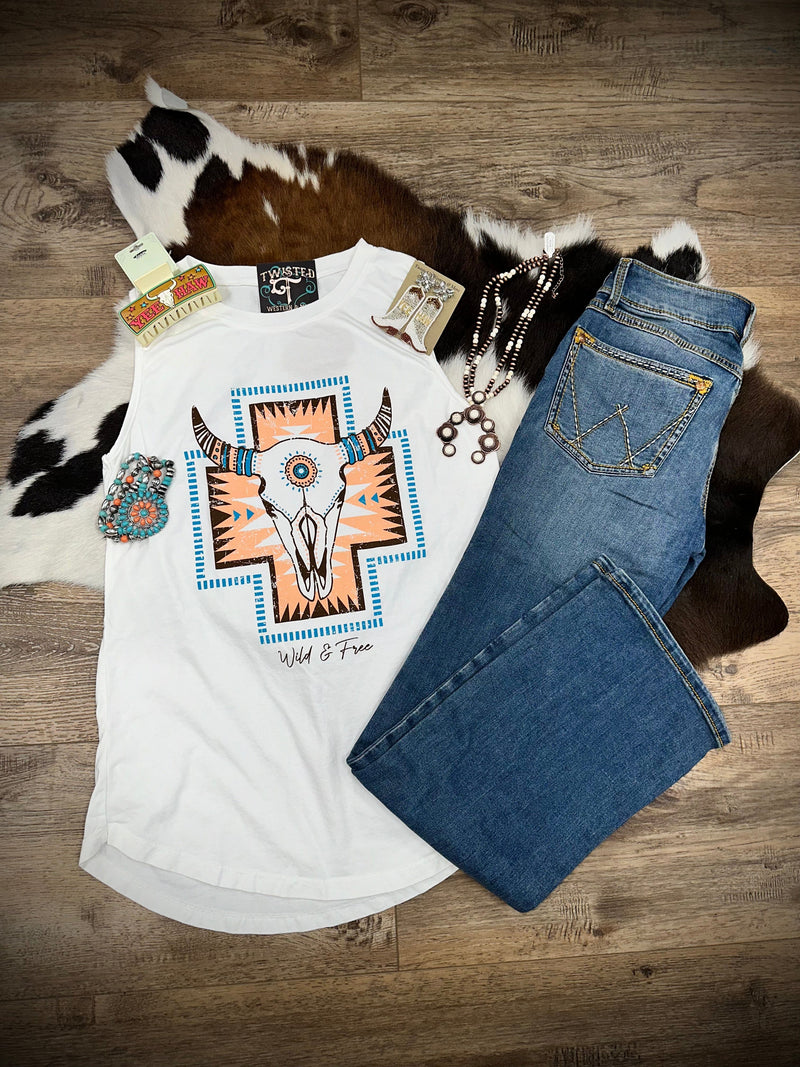 HRT & LUV Women’s White Western Steer-Head Tank