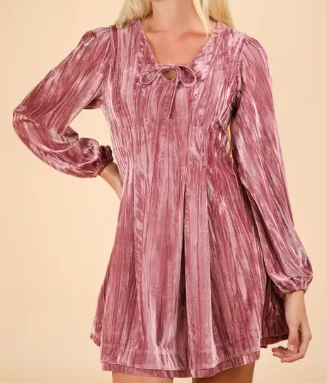 Women's Mauve Ribbon Velvet Dress