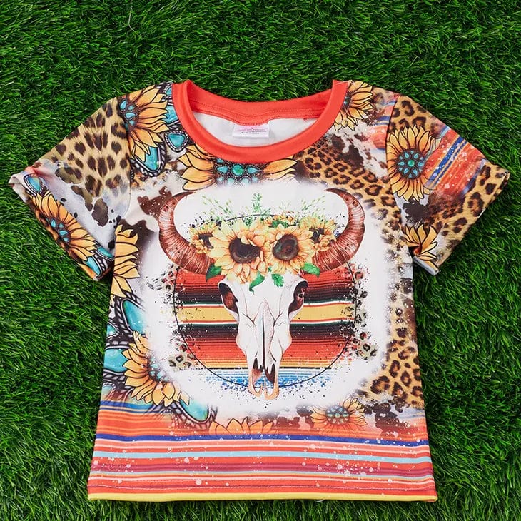 Kids Charm Online Girl's Clothing Girl's Cow Skull Serape Printed Tee