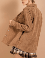 KORI Apparel & Accessories Women's Camel Corduroy/plaid Rev Shacket