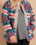 kori Apparel & Accessories Women's Curvy Aztec Snap Fleece Jacket