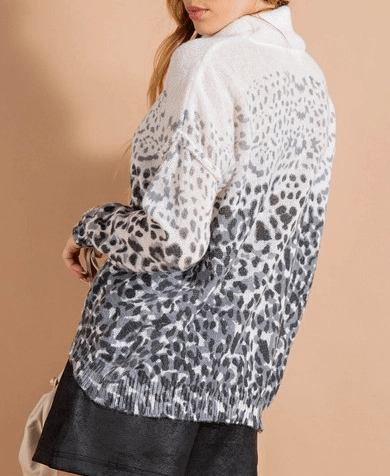 kori Apparel & Accessories Women's Leopard Turtle Neck Sweater