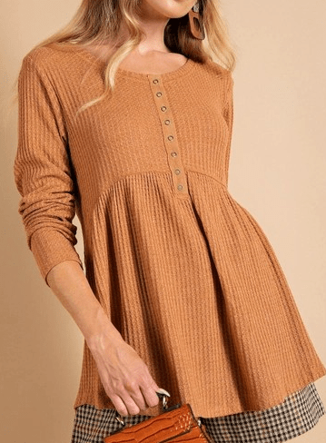 kori Apparel & Accessories Women's Rust thermal Eyelet Top