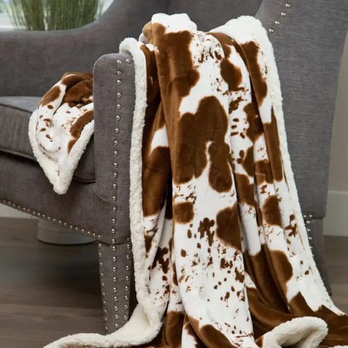 linen Mart Apparel & Accessories Cowhide  Plush Sherpa Throw Blanket