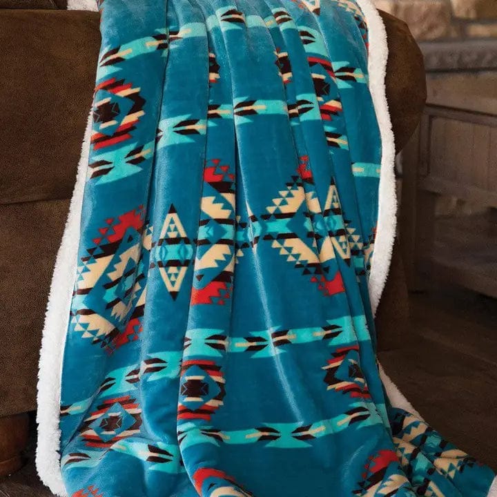 linen Mart Apparel & Accessories Southwestern Turquoise Sherpa Throw