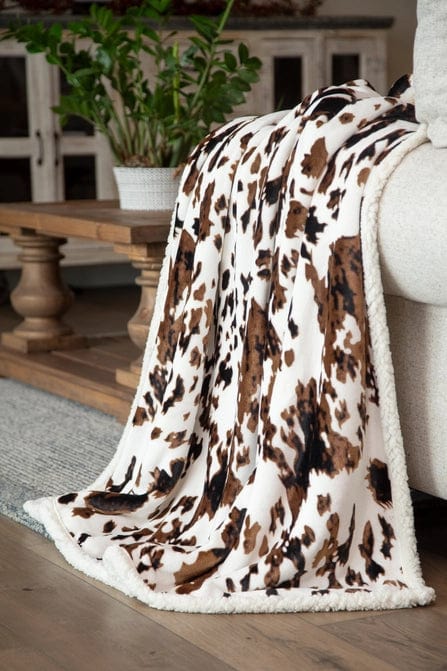 linen Mart Apparel & Accessories Tri Color Cowhide Plush Throw