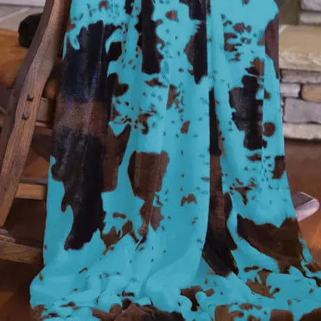 linen Mart Apparel & Accessories Turquoise Cowhide Throw