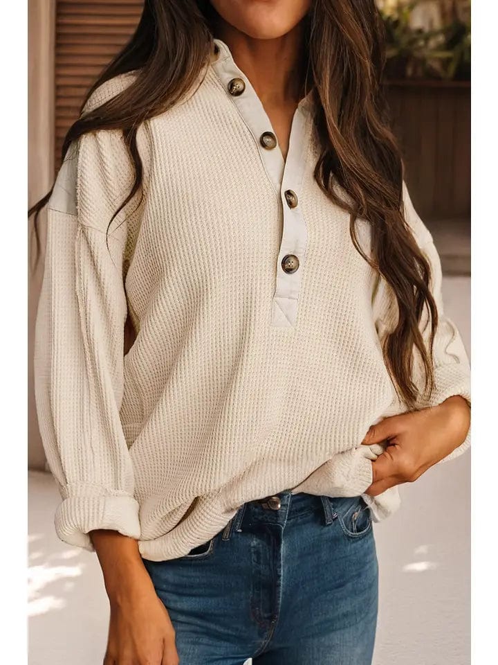 Little Daisy Closet Apparel & Accessories Women's LS Waffle Side Pocket Button Top