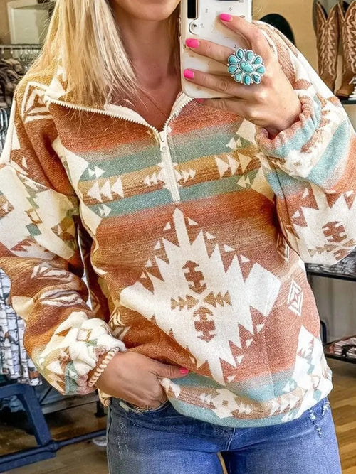 Lovesoft Apparel & Accessories Women's Khaki Aztec Zip Pillover