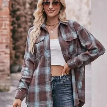 Lovesoft Apparel & Accessories Women's Oversized Greed Plaid Shirt