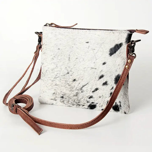 LS Western Apparel & Accessories Blk/Wh Cowhide leather Crossbody