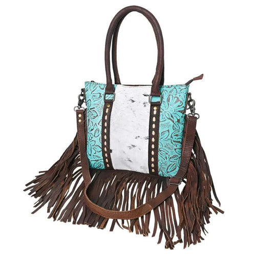 LS Western Apparel & Accessories Leather/Cowhide Fringed Turq AccentPurse