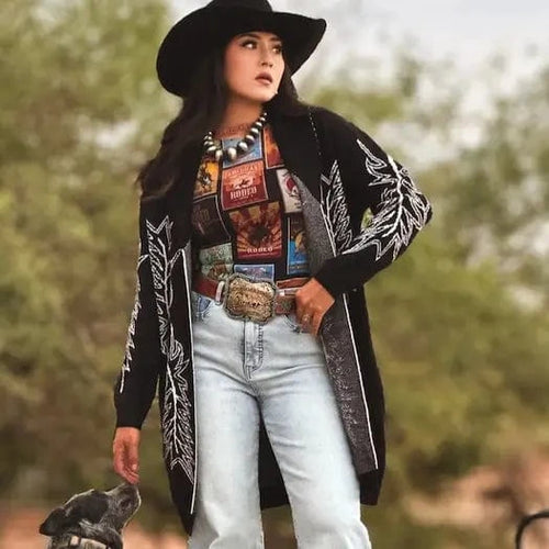 LUCKY & BLESSED Apparel & Accessories Women's Black Boot Stitched Cardigan