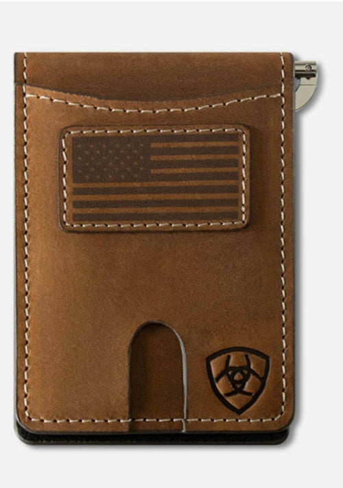 M&F Apparel & Accessories Ariat Brown Flag Patch BiFold Money Clip