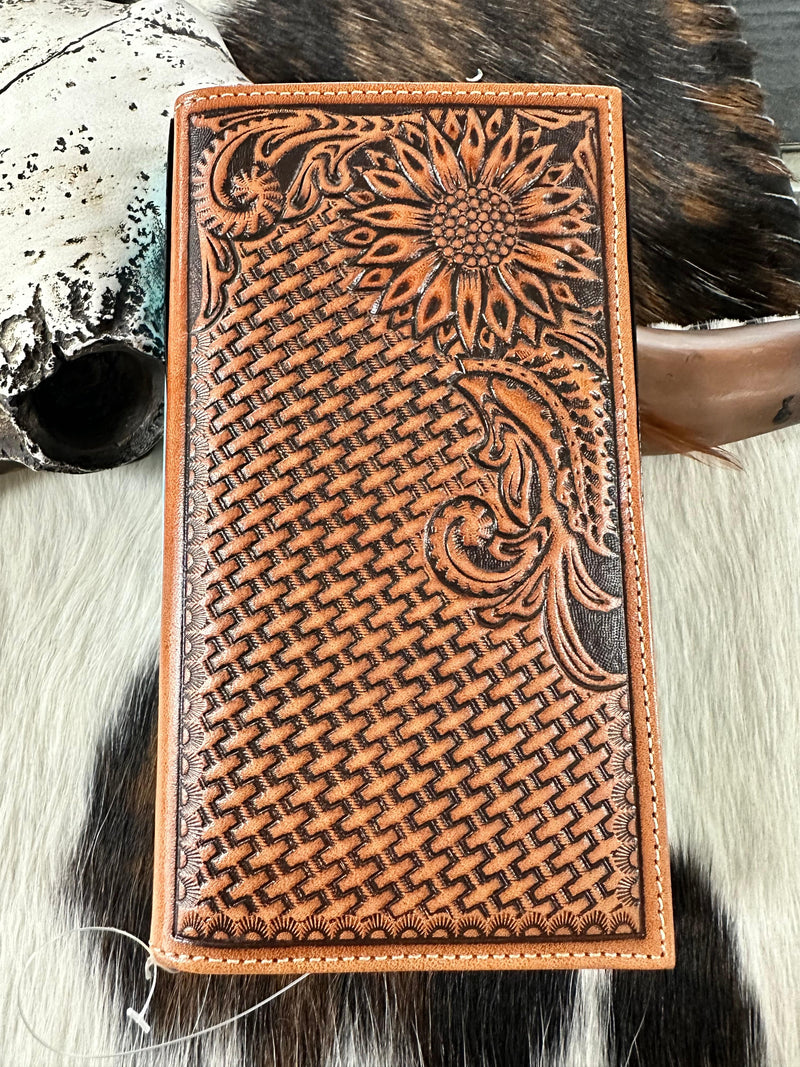 M&F Men's Accessories Rodeo Nocona Sunflower/Backet weave Tooled Wallet