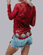 Marigold Kiss Apparel & Accessories Women's Flower Red Lace Top