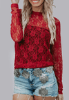 Marigold Kiss Apparel & Accessories Women's Flower Red Lace Top