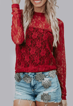 Marigold Kiss Apparel & Accessories Women's Flower Red Lace Top