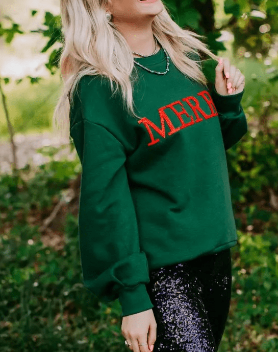 Marigold Kiss Apparel & Accessories Women's "Merry" Sequins Green Sweatshirt