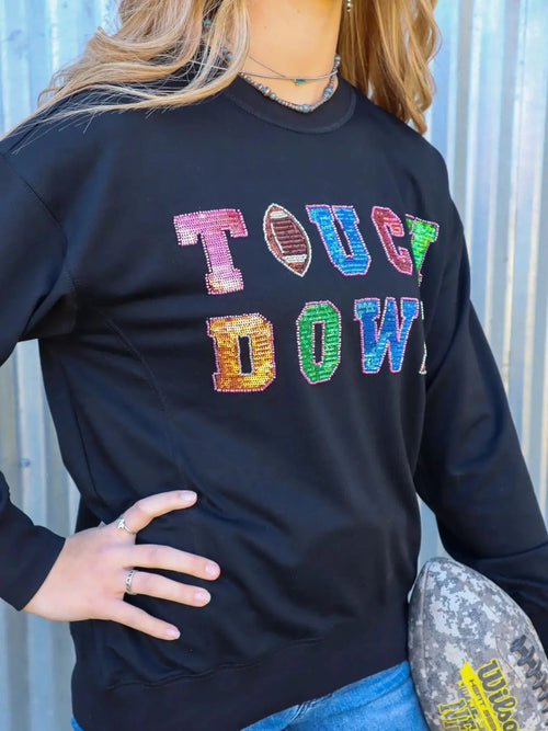 Marigold Kiss Apparel & Accessories Women's Sequin Touchdown LS Tee