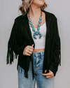 Marigold Kiss Women's Apparel Curvy Fringe suede Jacket