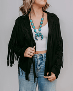 Marigold Kiss Women's Apparel Curvy Fringe suede Jacket