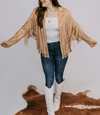 Marigold Kiss Women's Apparel Curvy Fringe suede Tan Jacket