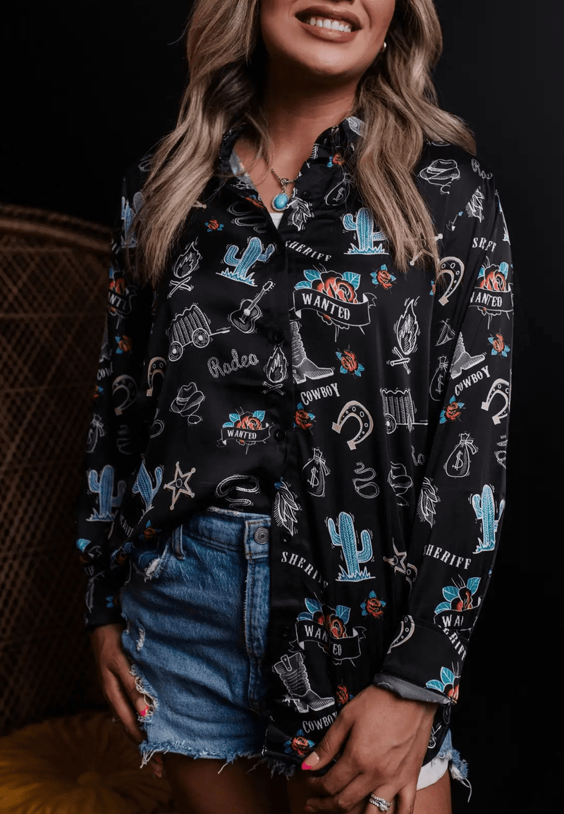 Marigold Kiss Women's Apparel Curvy Texas Rodeo Button Shirt