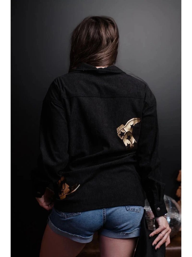Marigold Kiss Women's Apparel Women's Black Golden Boots Shacket