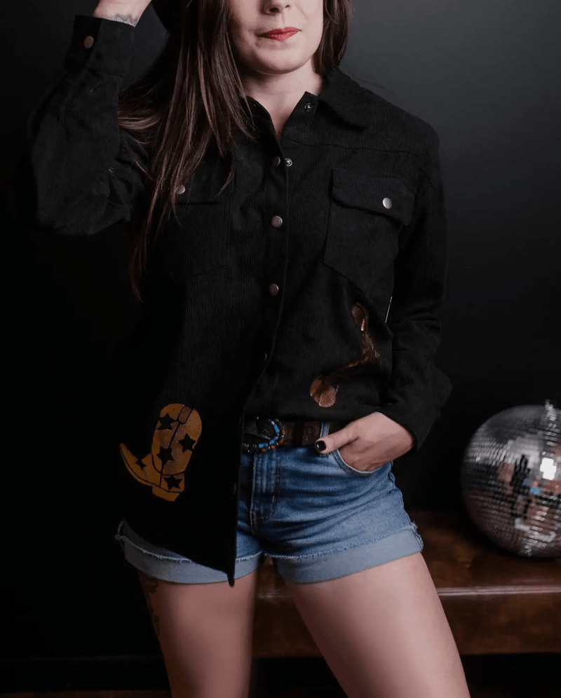 Marigold Kiss Women's Apparel Women's Black Golden Boots Shacket