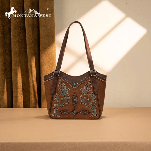Montana West Apparel & Accessories MW Brown Embroidery Boot Scroll Tote