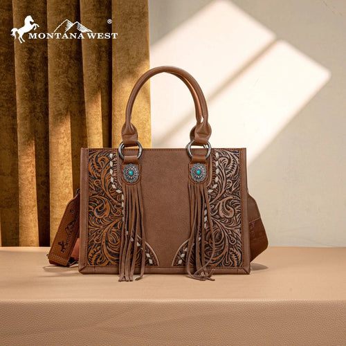 Montana West Apparel & Accessories MW Tooled Brown Concho Tote