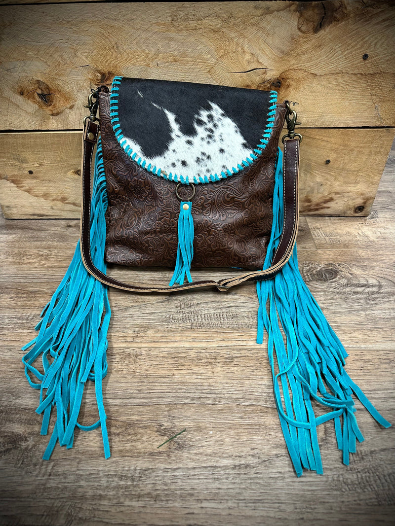 Myra Bag Fringe Leather and Hair-on Purse