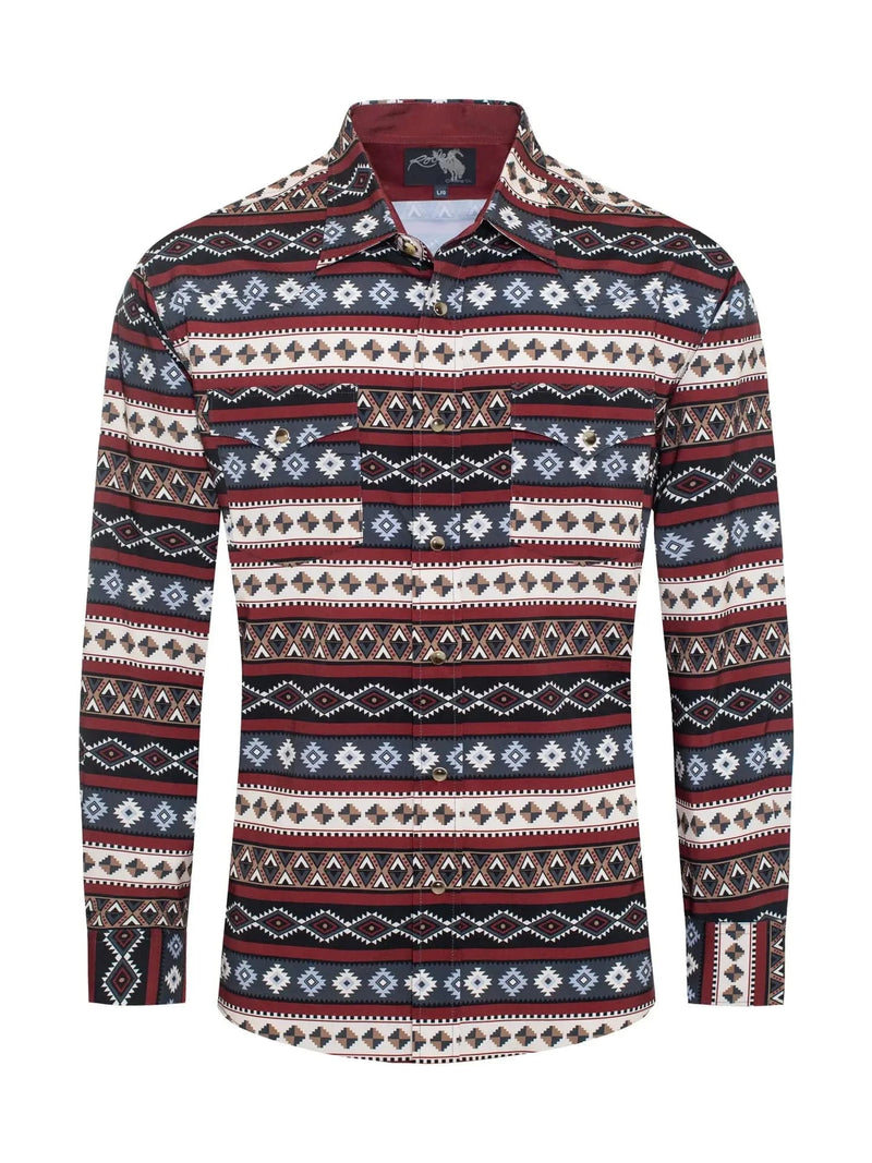 Rodeo Clothing Apparel & Accessories Men's LS Burg Aztec Snap Shirt